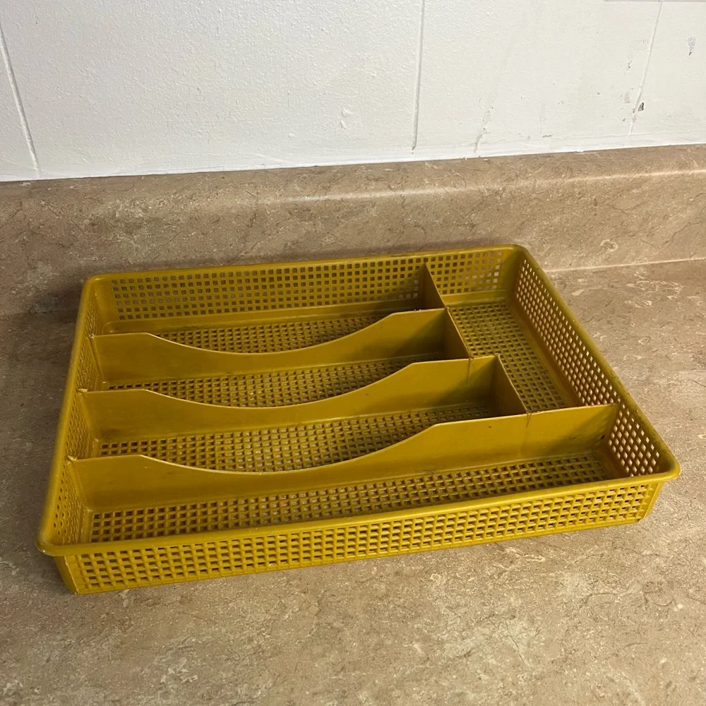 Vintage Yellow Plastic Cutlery Tray Organizer
